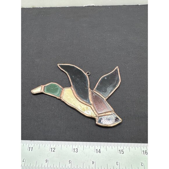 Handcrafted Stained Glass Flying Mallard Duck Suncatcher Artistic Home Decor Han - Picture 3 of 3